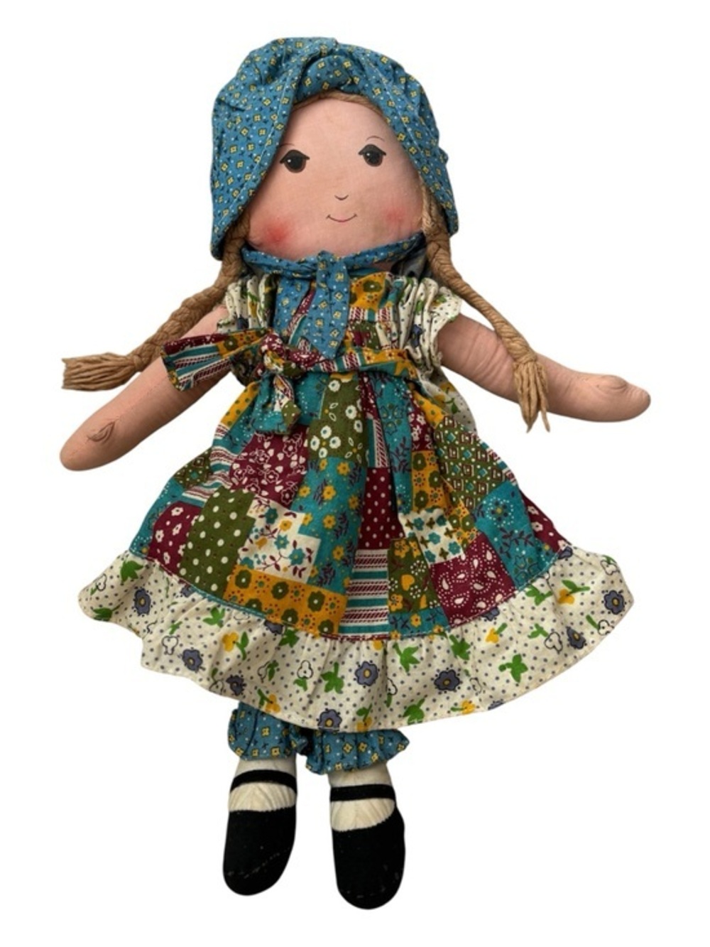 Vintage Holly Hobbie Rag Doll Patchwork Dress Prairie Cottagecore 16”